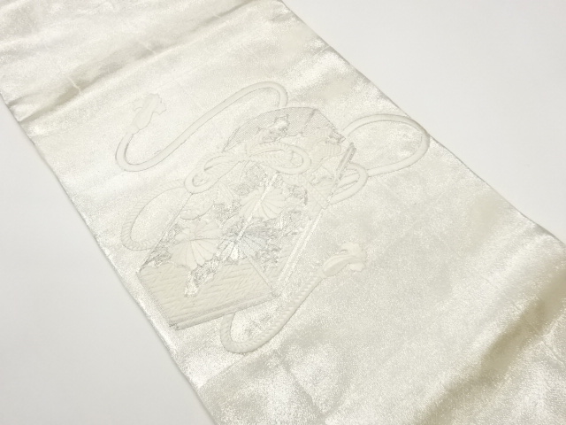 JAPANESE KIMONO / SILVER KOMA EMBROIDERY TAMATEBAKO / CHRYSANTHEMUM / 